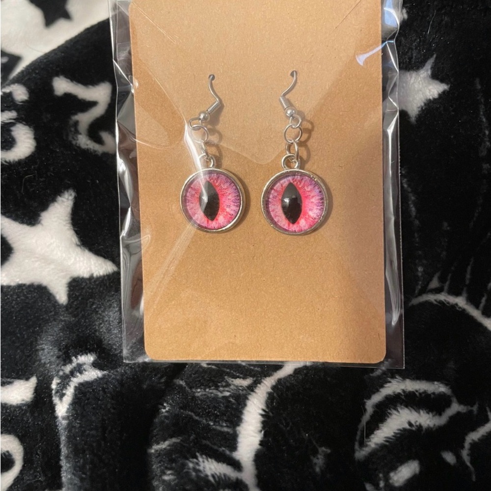 Hand-pieced Pink Cat’s Eye Design Earrings